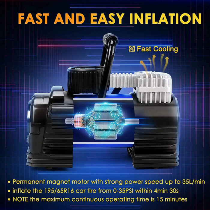 Heavy Duty Double Cylinders Tyre Inflator with Battery Clamp - Image 7